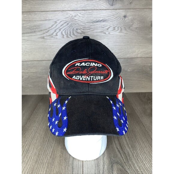 Dale Jarrett Racing Cap Hat Otto Collection Adjustable Black Patriotic Flames - Picture 1 of 11